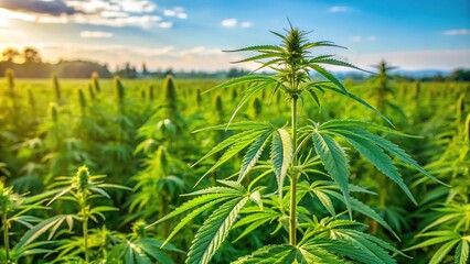 close-up of wild agricultural hemp growing in the countryside