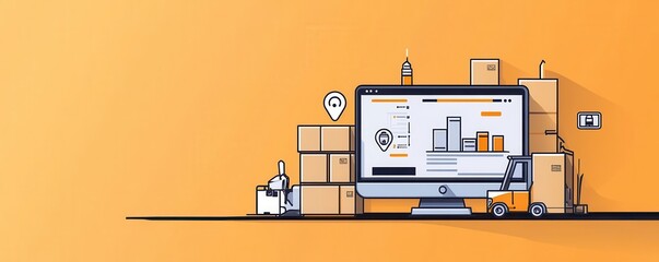 Digital transformation in supply chain interface flat design front view live tracking of shipments and inventory cartoon drawing tech tones