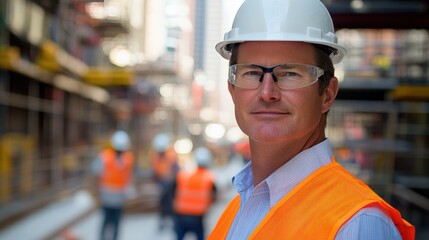 Confident Construction Manager Overseeing a Busy Urban Site