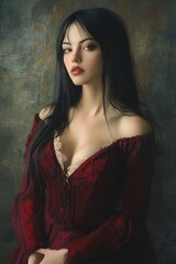 Fototapeta premium A woman in a red dress and long hair