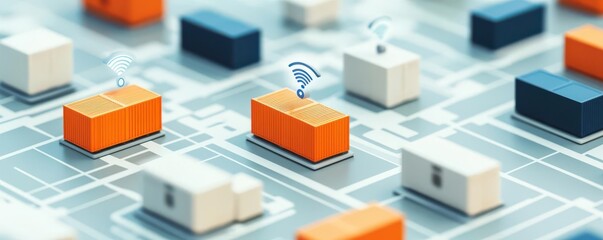 Smart supply chain network, IoT devices tracking real-time shipments, flat design illustration