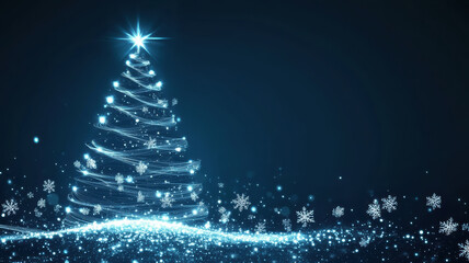 Blue background with glowing Christmas tree