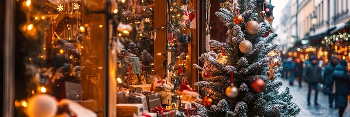 Festive Christmas Tree at a Vibrant Holiday Market