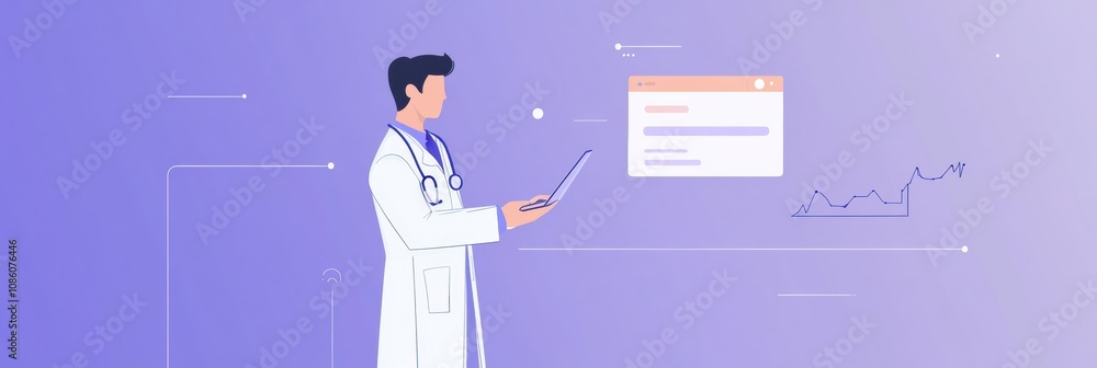 Aufkleber a doctor in a white coat is engaged in reviewing patient information on a tablet while standing in a