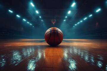 Single basketball on throw line