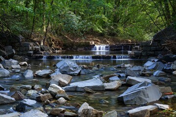  Crumbling weir on a river after a flood. Juhyne. Czechia. 