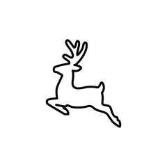 Reindeer of Santa Claus. Deer in a jump silhouette. Vector icon with editable stroke line. Winter holidays (Christmas, New Year) decoration.