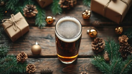 Festive Holiday Drink Surrounded by Decorations and Gifts