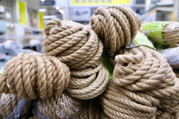 large ropes folded into a roll, thick rope