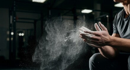 Hands Clapping with Chalk Dust in Front of a Squat Rack