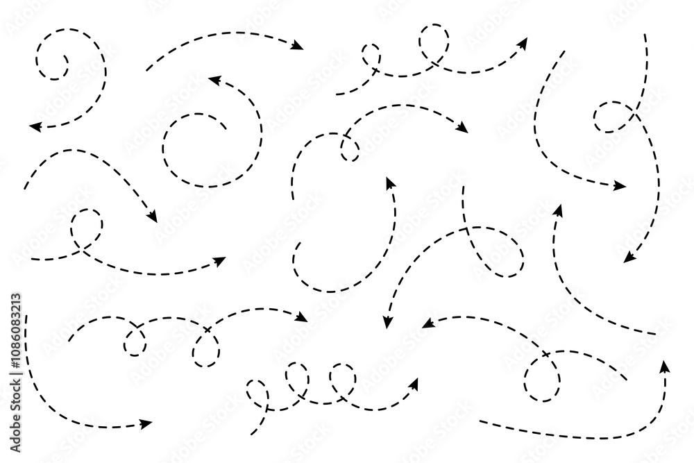 Poster curved dotted arrow. zigzag arrow stripes design with dotted lines.