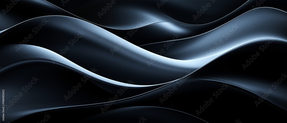 Poster black and white image of a wave with a blue tint. the image is abstract and has a moody, mysterious 