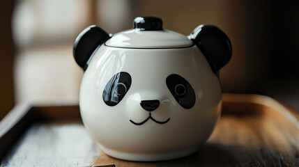 Adorable panda-shaped rice bowl with a lid perfect for serving rice at home gatherings