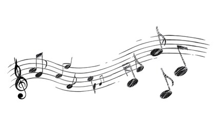 Hand-drawn musical notes and treble clef creating a flowing melody, perfect for representing music themes, artistic compositions, and musical education graphics.
