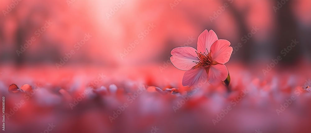 Poster pink flower is the main focus of this image, which is set against a backdrop of red leaves. the flow