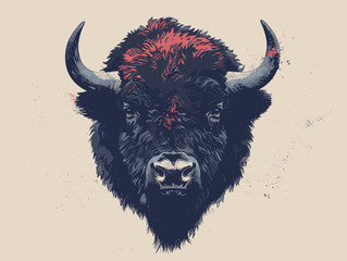 Vector hand drawn illustration of bison head. Tattoo art