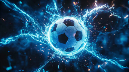 Soccer Ball with Electric Blue Energy Burst