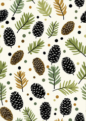 Minimalist Pine Cone and Holiday Patterns - Wrapping Paper & Backgrounds - Prints
