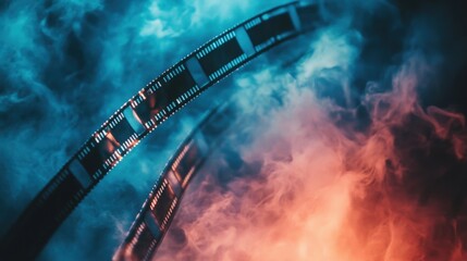 Filmstrip in a Haze of Blue and Red Smoke