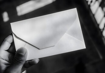 Handholding a Plain White Envelope with Subtle Shadows and Soft Light in the Background, Conveying a Sense of Anticipation and Mystery in Postal Correspondence