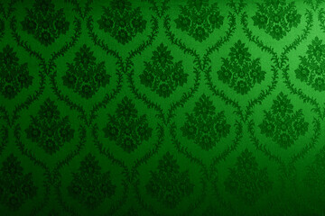 Closeup of green victorian vintage textured textile wall