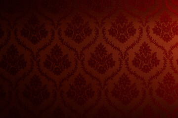 Closeup of red victorian vintage textured textile wall