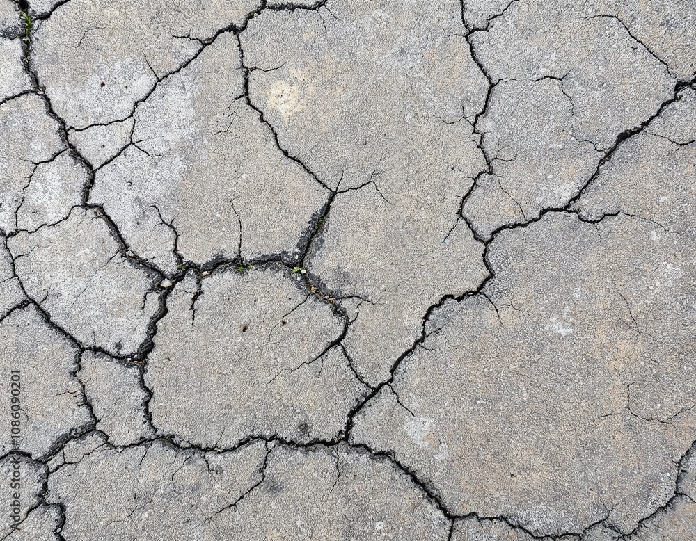 Poster cracked and weathered concrete surface with intricate patterns resembling a natural web.