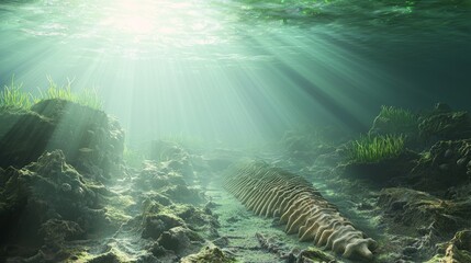 Cambrian Underwater World: Vibrant Ecosystem with Anomalocaridids and Agnatha in 3D Rendered Artwork
