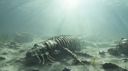 Ultra-Detailed 3D Render of Ancient Cambrian Underwater Marine Ecosystem with Anomalocaridids and Agnatha