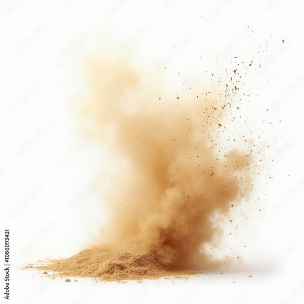 Poster sandstorm with flying dust and small particles isolated on white background dynamic desert scene