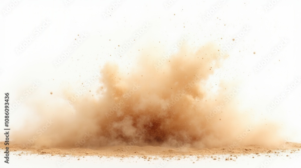 Poster sandstorm with flying dust and small particles isolated on white background dynamic desert scene