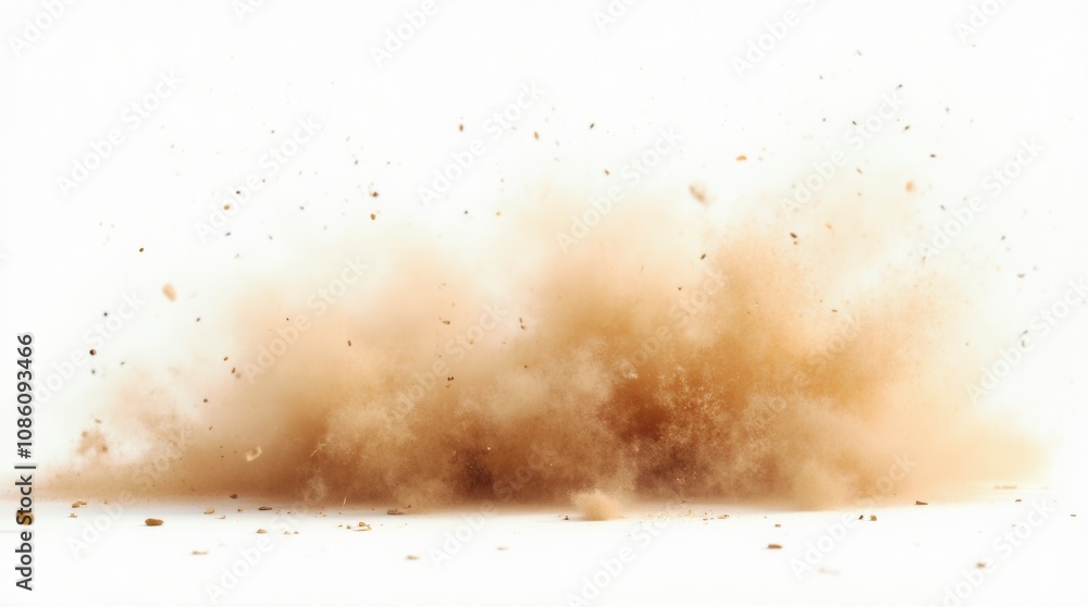 Poster sandstorm with flying dust and small particles isolated on white background dynamic desert scene