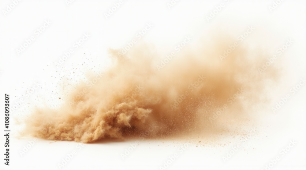Poster sandstorm with flying dust and small particles isolated on white background dynamic desert scene