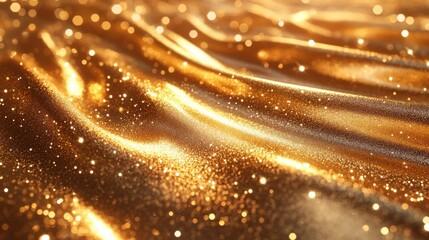 Naklejka premium Glimmering golden fabric with sparkling glitter, creating an elegant and luxurious atmosphere.