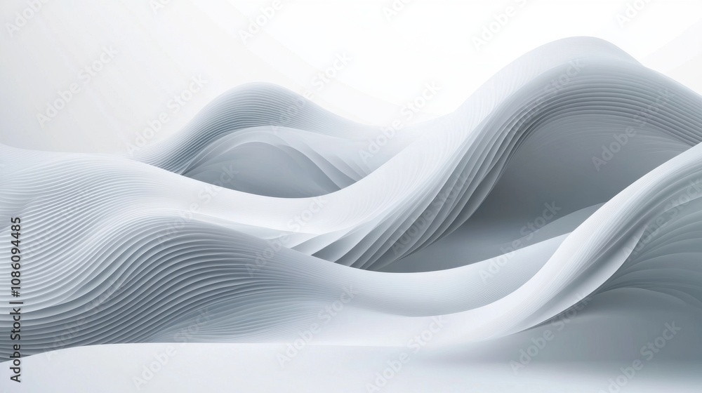 Poster abstract white wave patterns create a serene and modern atmosphere, evoking fluidity and elegance.