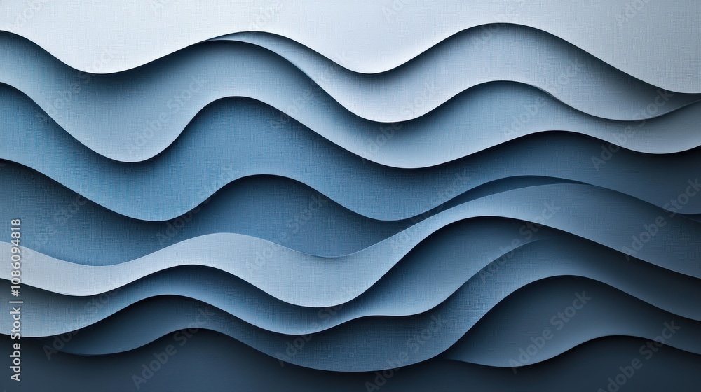 Poster abstract blue waves with layered textures, creating a calming and fluid visual effect.