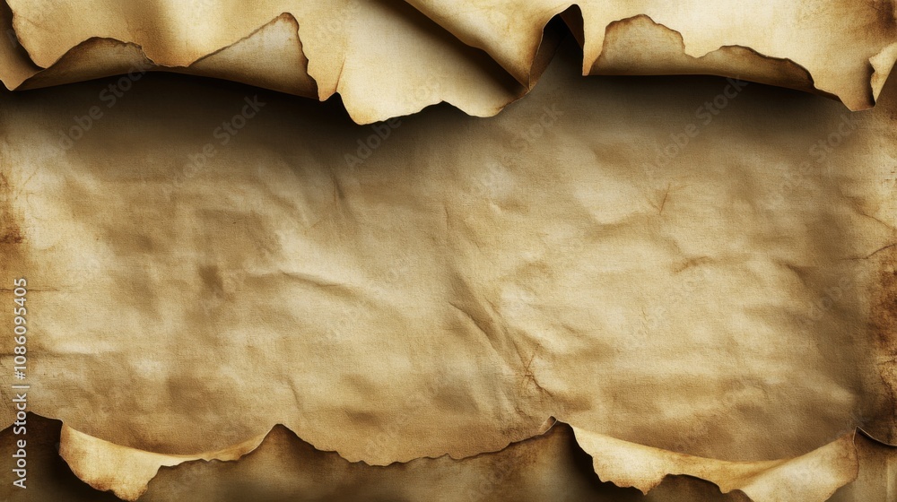 Poster vintage parchment paper with torn edges, creating a rustic and aged appearance, perfect for backgrou