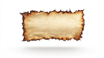 Fototapeta premium A vintage burnt parchment paper with jagged edges, suspended in mid-air, creating an ancient and mysterious atmosphere.