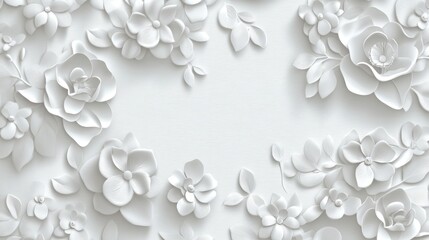 Elegant white floral paper art with delicate textures and intricate designs, creating a serene and sophisticated atmosphere.