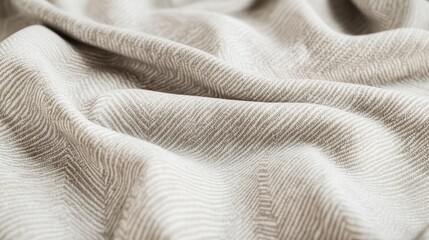 Close-up of soft textured fabric with a subtle herringbone pattern in neutral tones.