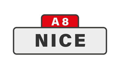 NICE, A8,  panneau entrée d'agglomération, (symbolique)