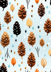 Vibrant  Colorful Pine Cone Patterns for Gift Wrap, Wallpaper, textiles
