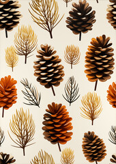 Vibrant  Colorful Pine Cone Patterns for Gift Wrap, Wallpaper, textiles