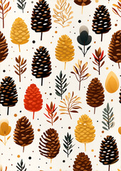 Vibrant  Colorful Pine Cone Patterns for Gift Wrap, Wallpaper, textiles