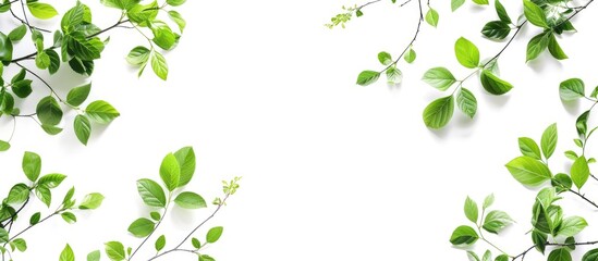 Green Tree Branches and Leaves on White Background