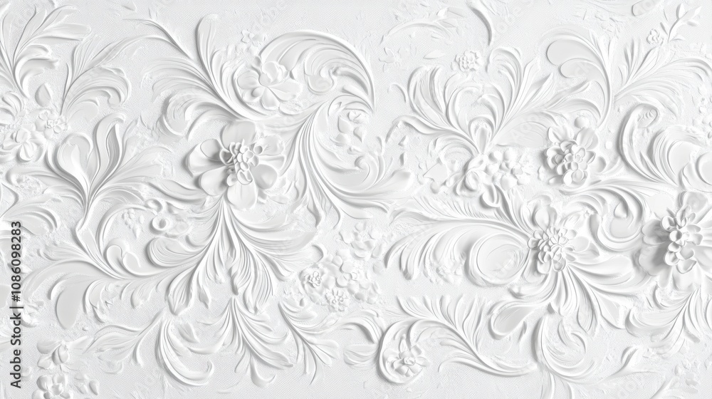Poster elegant white embossed floral pattern creating a sophisticated and serene backdrop.