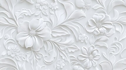 Elegant white floral relief pattern, showcasing intricate detailing and soft textures.