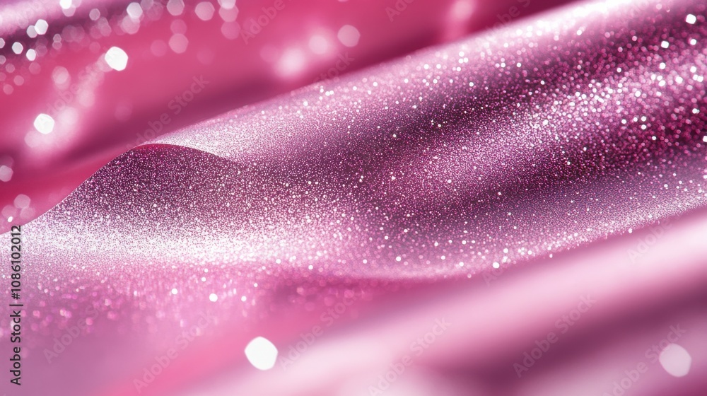 Poster a close-up of shimmering pink fabric, featuring delicate sparkles that create a luxurious and enchan