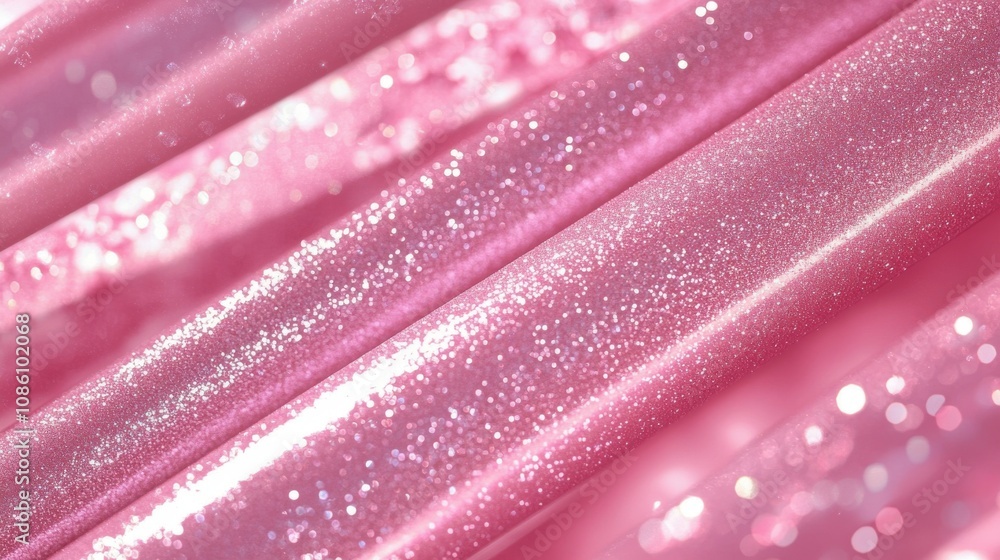 Poster close-up of shimmering pink glitter tubes, adding a touch of sparkle and vibrancy to various creativ