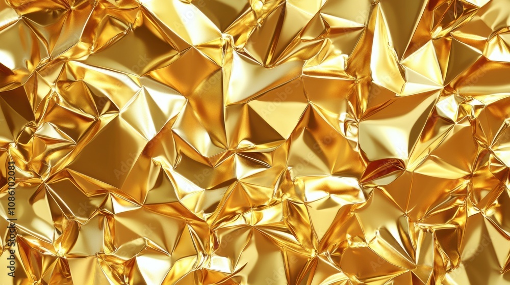 Poster Textured golden foil background with crumples and folds, creating a luxurious and dynamic visual effect.